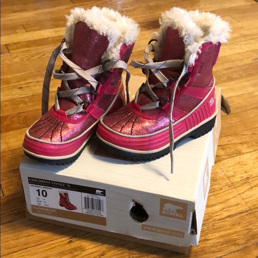 Sorel Tivoli II Pink Glitter Snowboots Sz 10